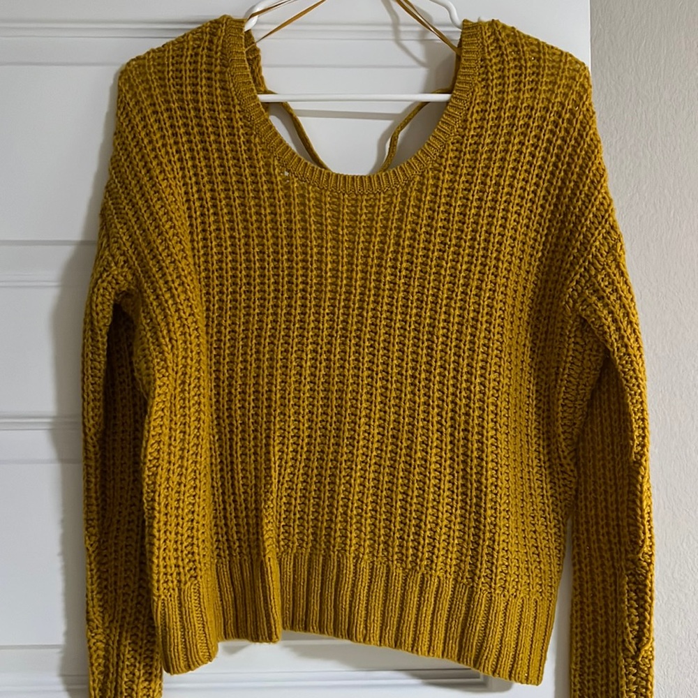 open back mustard yellow sweater